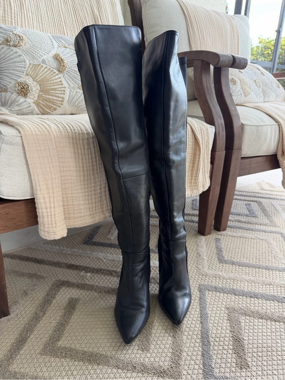 Charles David Black Leather Over the Knee Boots Size 8 Pointed Toe Stiletto